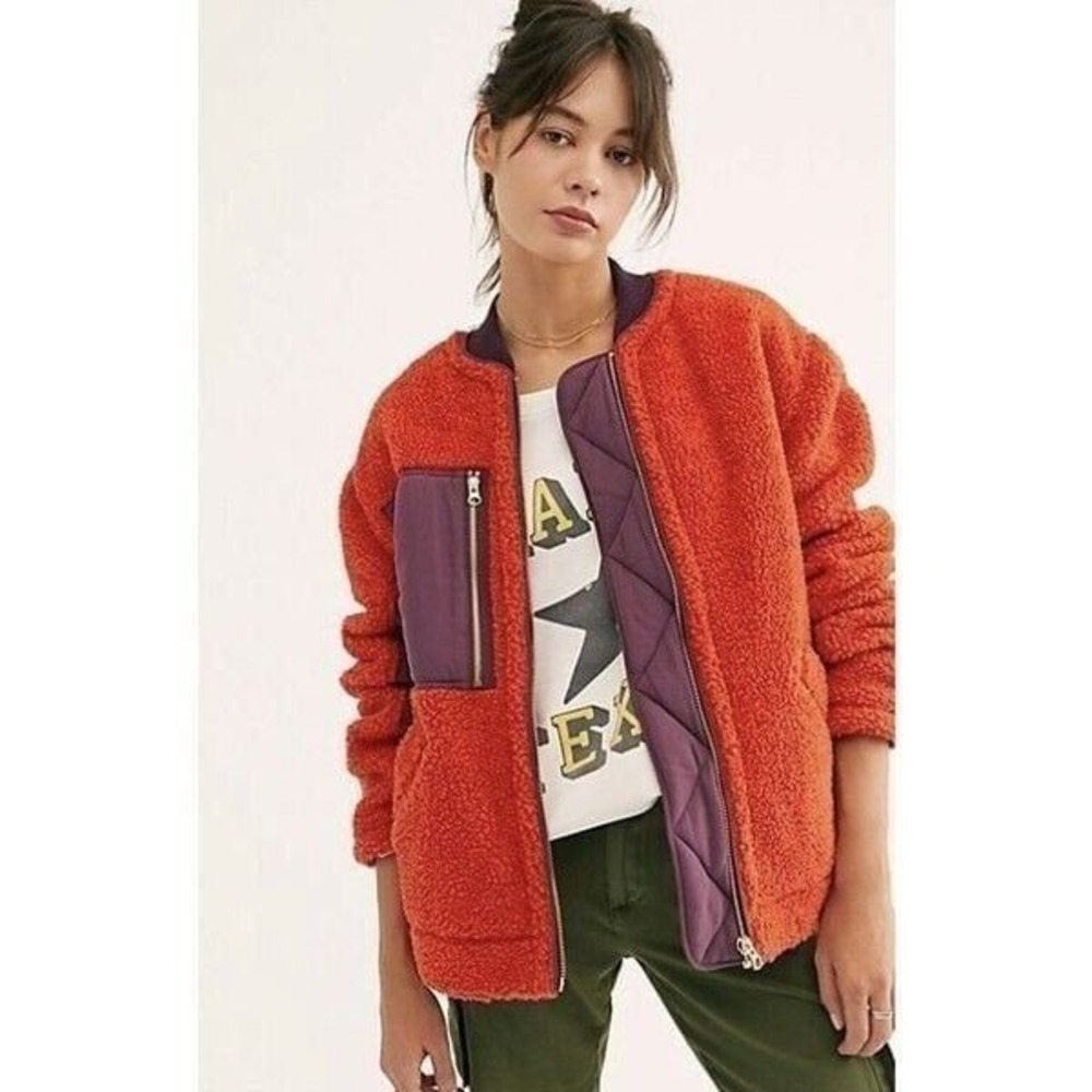 Free People Teddy Jacket Women's S We The Free Orange Rivington Faux Shearling